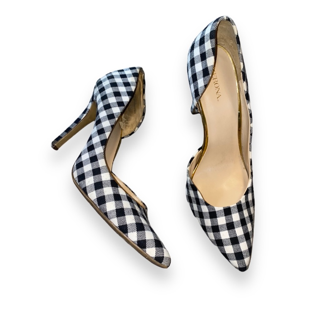 Merona Women’s Size 9 Black and White Plad Pumps 4 Inch Pointed Stiletto Heels